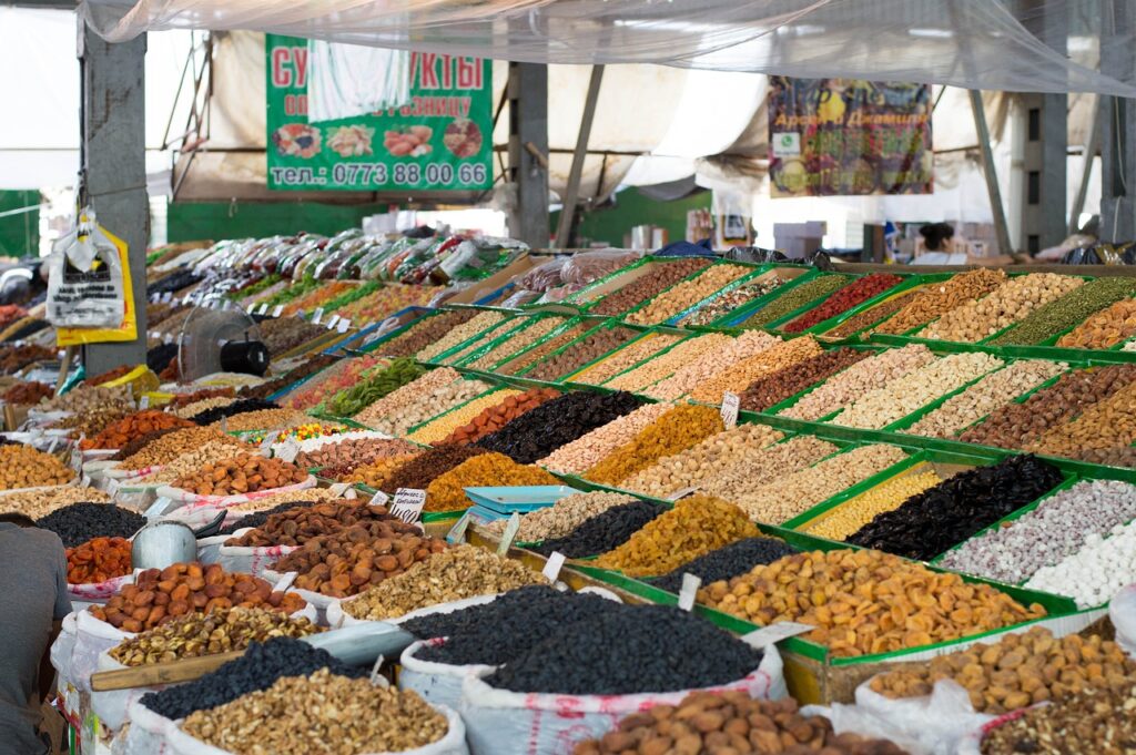 bazaar, market, central asia, nuts, east